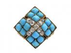 Antique Diamond & Turquoise Square Cluster Ring in 18kt Yellow Gold