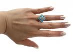 Antique Diamond & Turquoise Square Cluster Ring in 18kt Yellow Gold