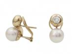 Vintage Diamond & Pearl Earrings in 18kt Yellow Gold