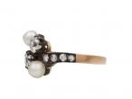 French antique diamond and natural pearl four stone ring in silver on gold