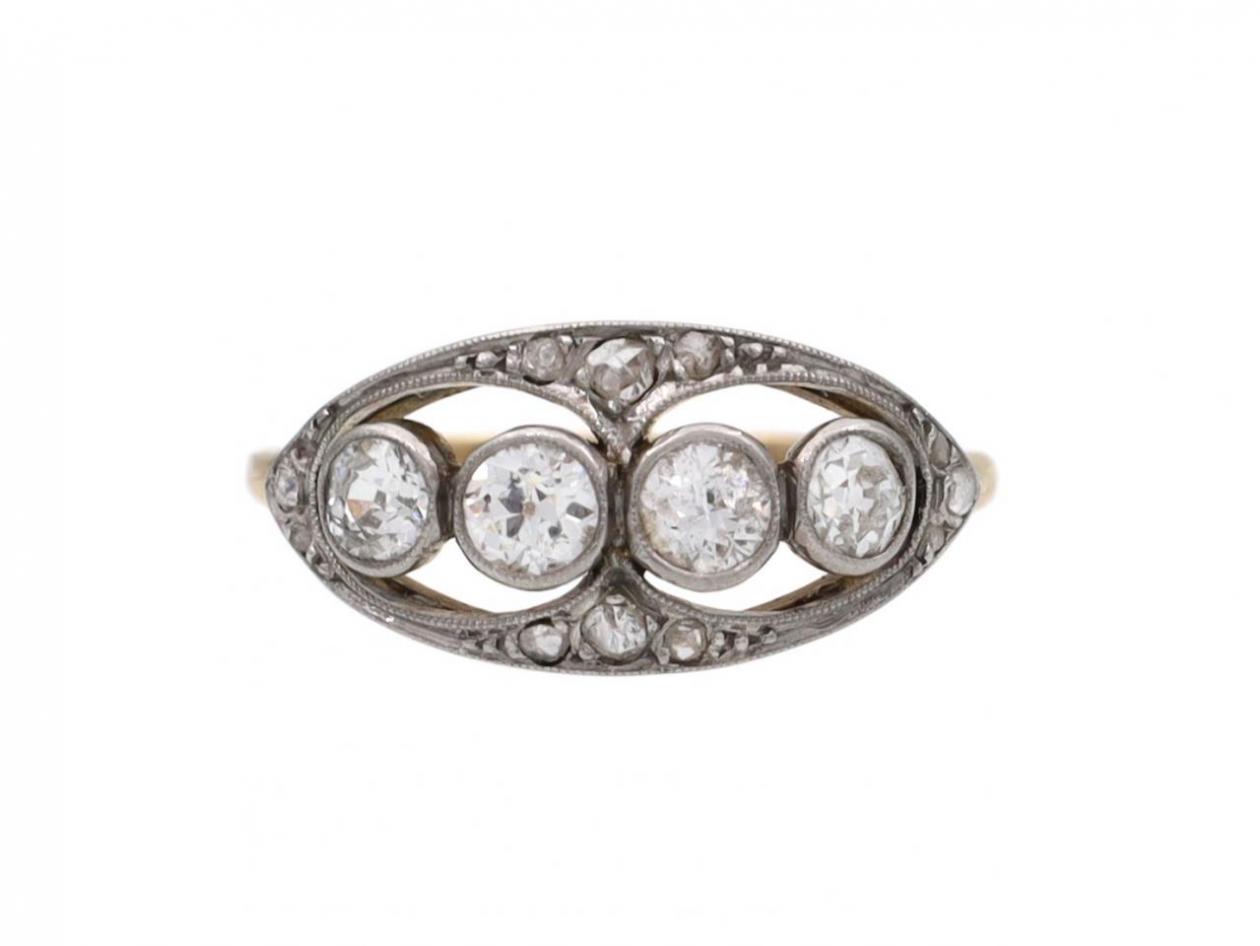 antique diamond ring, French hallmarked ring, old European cut diamond ring, Edwardian ring