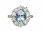 aquamarine ring, vintage ring, aquamarine and diamond cluster ring, coronet cluster ring