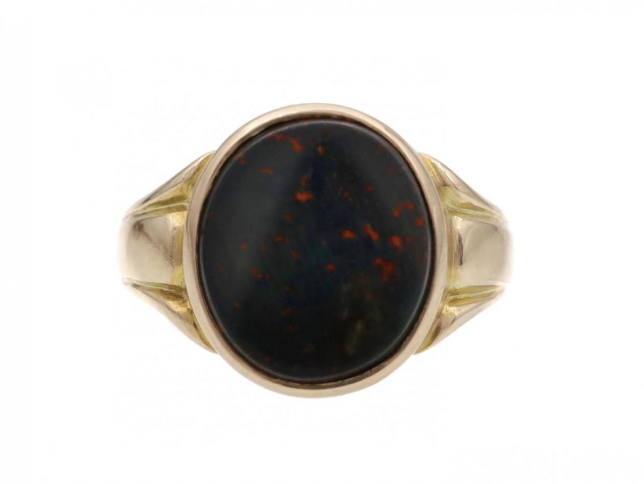 1882 Oval Bloodstone Signet Ring in 12kt Yellow Gold