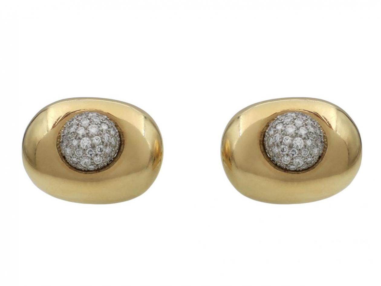 Tiffany & Co. 18kt Yellow Gold Oval & Diamond Bombe Clip-on Earrings