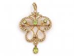 Edwardian peridot seed pearl pendant brooch