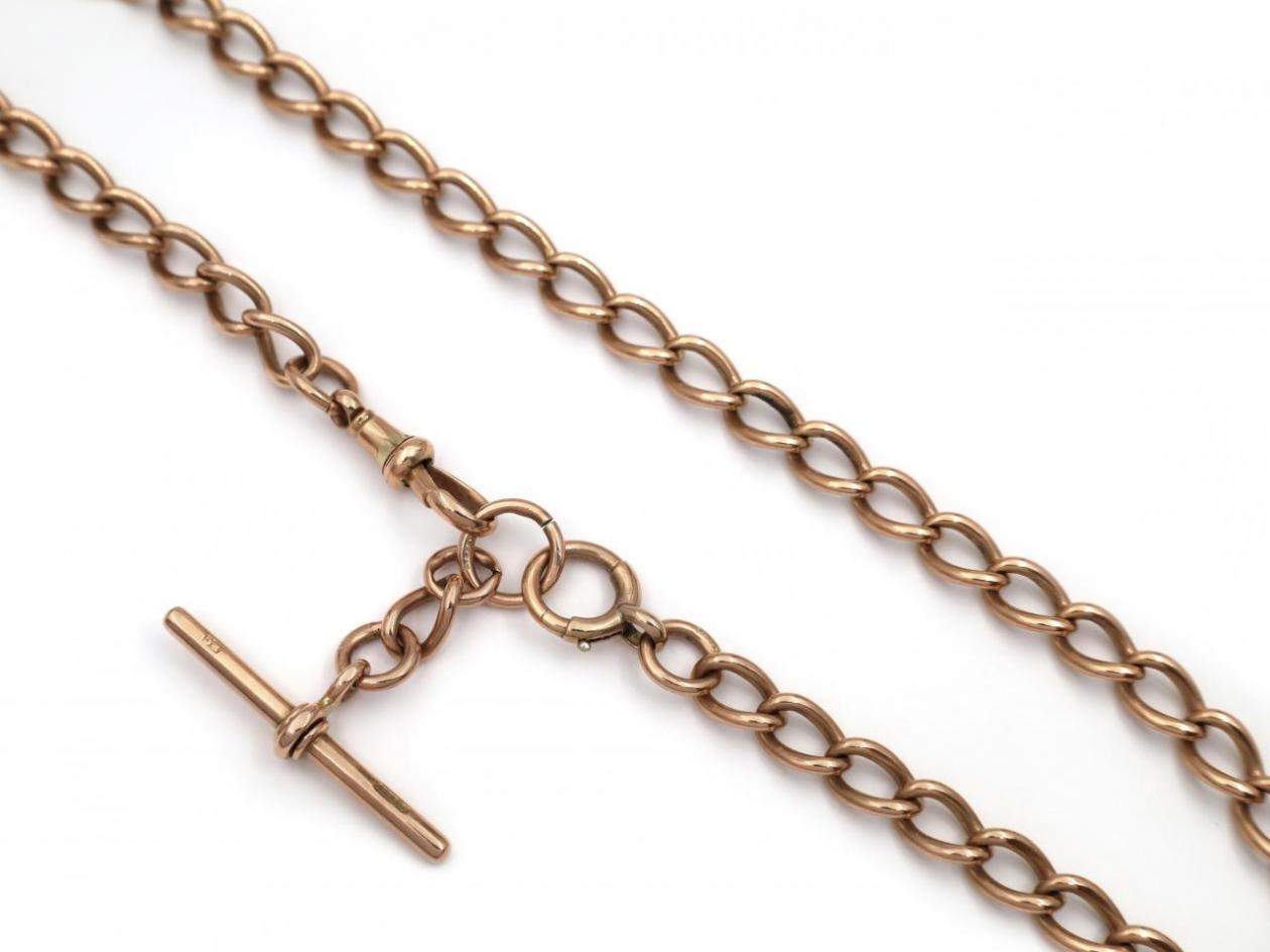 antique Albert chain, gold chain, curb link chain with T-bar