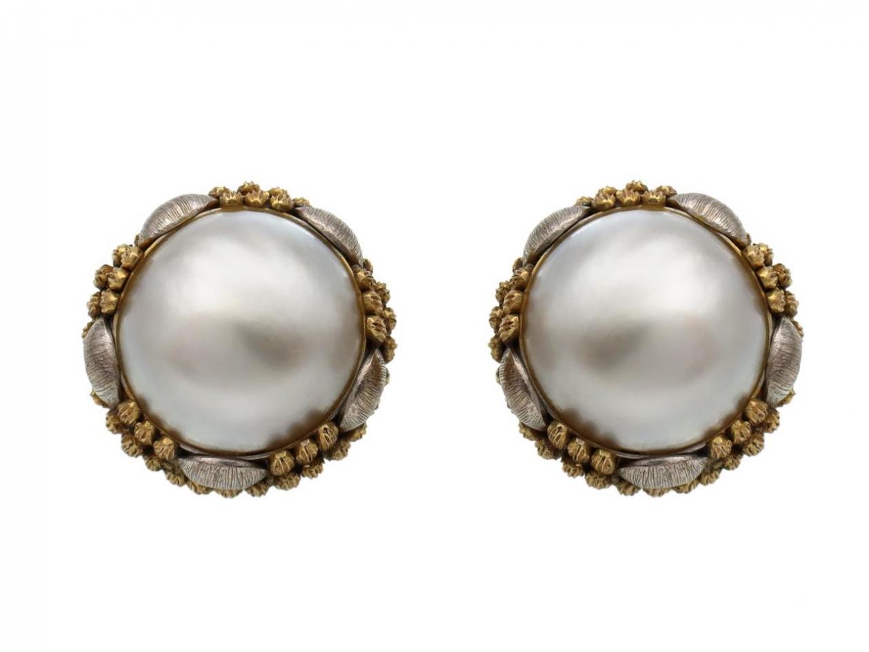 pearl earrings, mabe pearl, clip-on earrings, vintage earrings