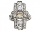 Art Deco Fancy Cognac Diamond & Diamond Panel Ring in Platinum