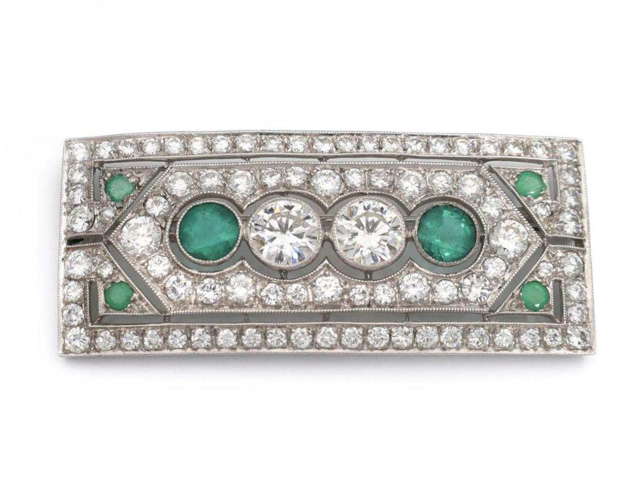 antique brooch, art deco brooch, diamond brooch, diamonds and emerald brooch, old cut diamonds