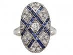 Art Deco ring, shield ring, antique ring, sapphire and diamond ring