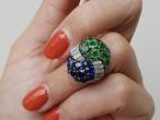 Mauboussin diamond, sapphire and emerald knot cluster ring