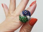 Mauboussin diamond, sapphire and emerald knot cluster ring