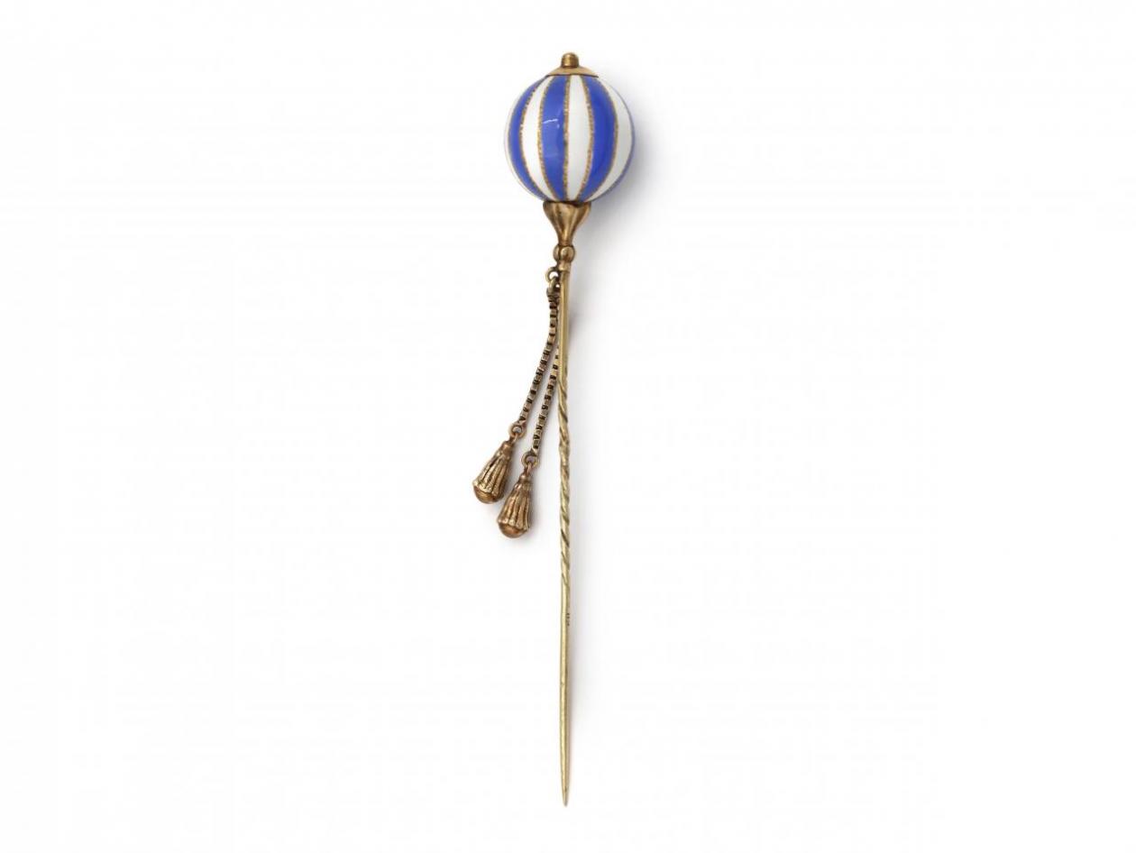Antique Enamel Balloon Stick Pin in Yellow Gold