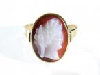Antique Oval Carved Sardonyx Cameo Ring with profile of woman