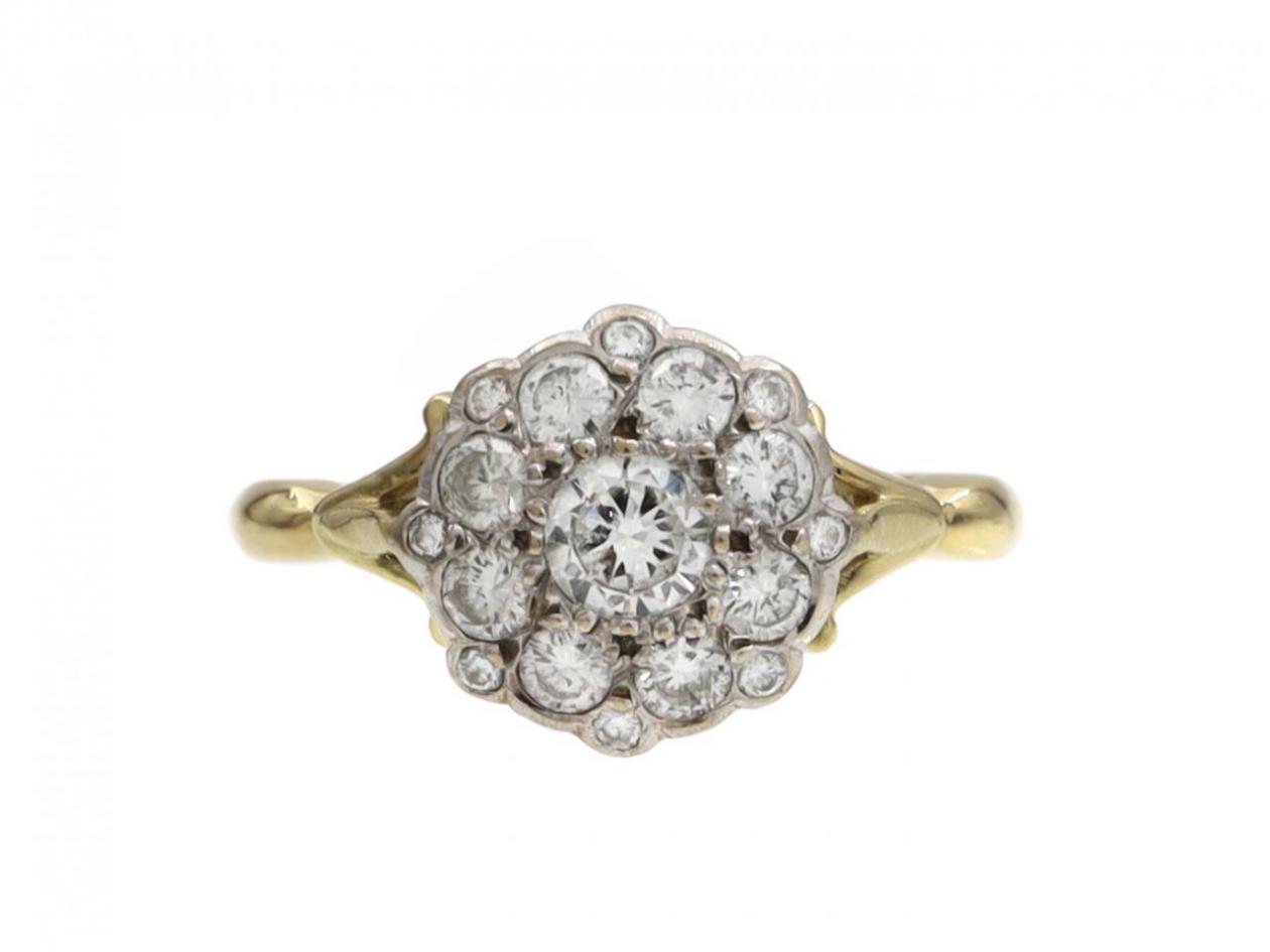 Edwardian diamond cluster ring, antique ring, platinum and 18kt gold ring