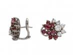 Vintage Diamond & Ruby Cluster Earrings 18kt White Gold