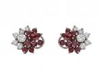 vintage diamond and ruby cluster earrings 18kt white gold