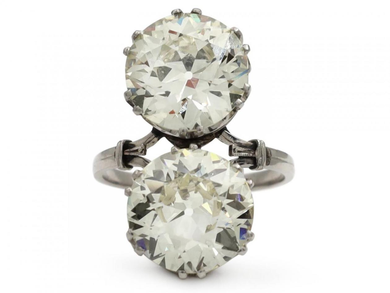 Antique Italian Two Stone Diamond Convertible Ring & Earrings in Platinum