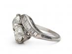 Art Deco Diamond Two Stone Twist Ring in Platinum
