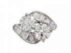 Art Deco Diamond Two Stone Twist Ring in Platinum