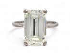 Vintage 6.00ct rectangular emerald cut diamond solitaire engagement ring in platinum