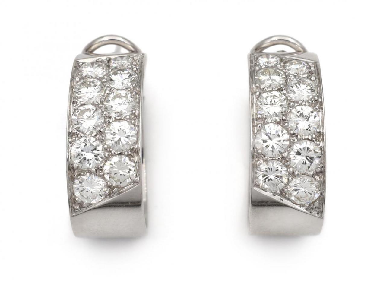 Vintage Double Row Diamond Set Hoop Earrings
