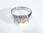 Fancy Yellow Square Princess Cut Three Stone Ring