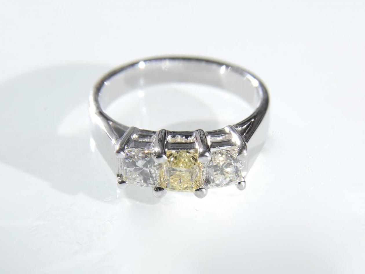 Fancy Yellow Square Princess Cut Three Stone Ring