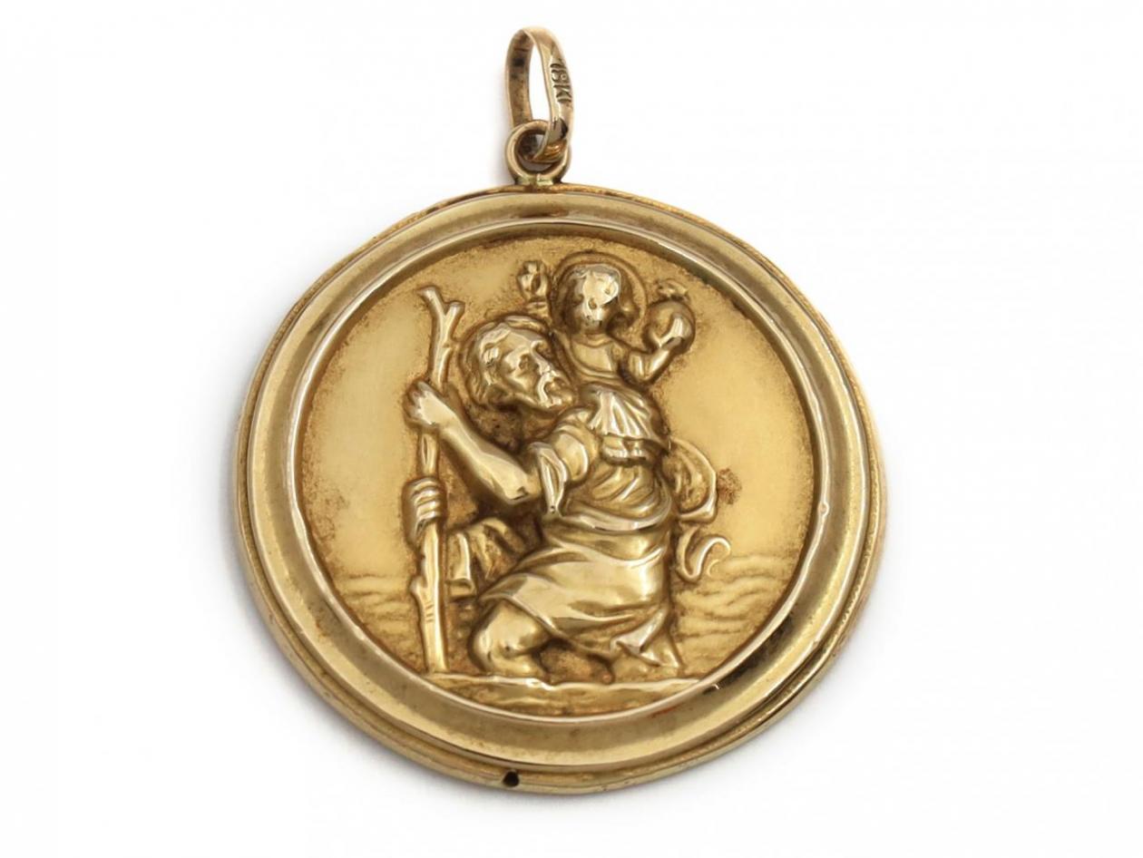 Vintage 18kt Yellow Gold St. Christopher Medal Pendant