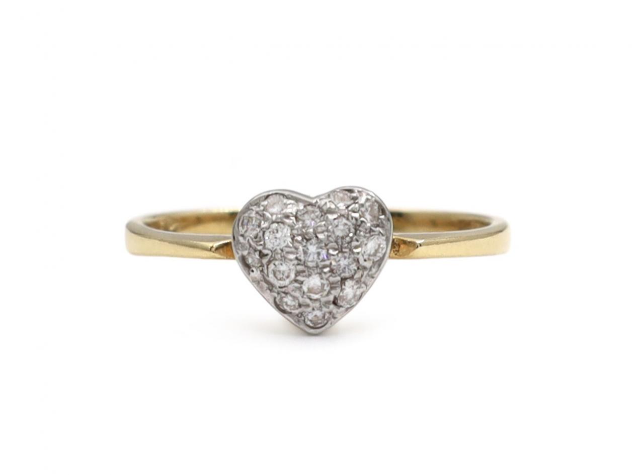 Vintage Italian Diamond Set Heart Cluster Ring in 18kt Gold