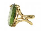 5.80ct cushion shape portrait cut peridot cocktail ring in 18kt yellow gold