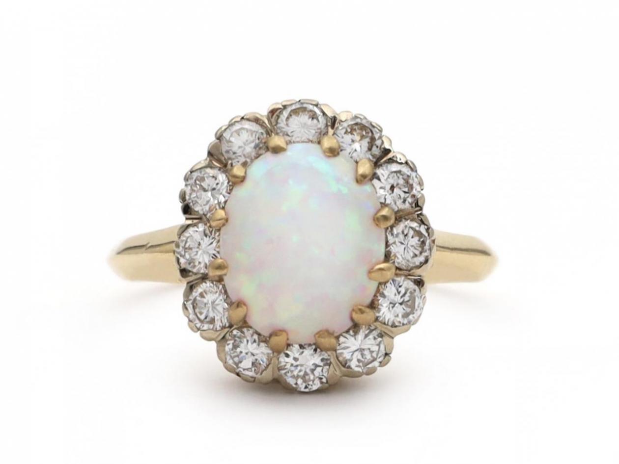 Belle Époque Oval Opal & Diamond Coronet Cluster Ring in Gold