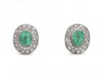 Vintage oval emerald and diamond cluster earrings