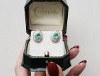 Vintage oval emerald and diamond cluster earrings