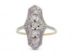 Art Deco Diamond Set Shield Ring Set in Platinum on 14kt Gold