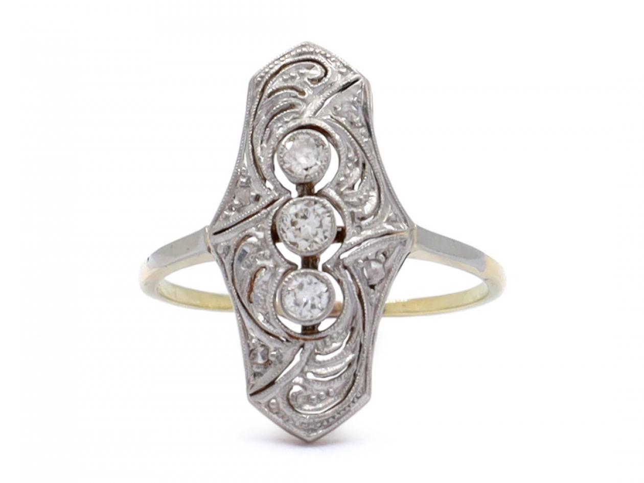 Art Deco Diamond Set Shield Ring Set in Platinum on 14kt Gold