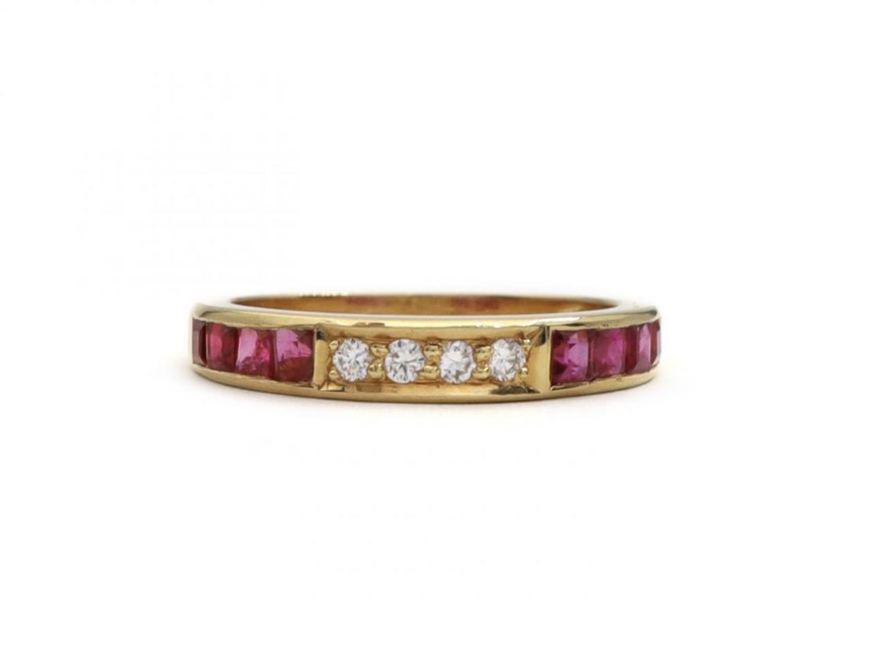18kt Yellow Gold, Diamond & Ruby Half Eternity Ring