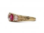 Victorian diamond and ruby five stone carved ring in 18kt gold