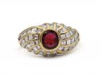 Vintage Ruby & Diamond Bombe Cluster Ring in 18kt Yellow Gold