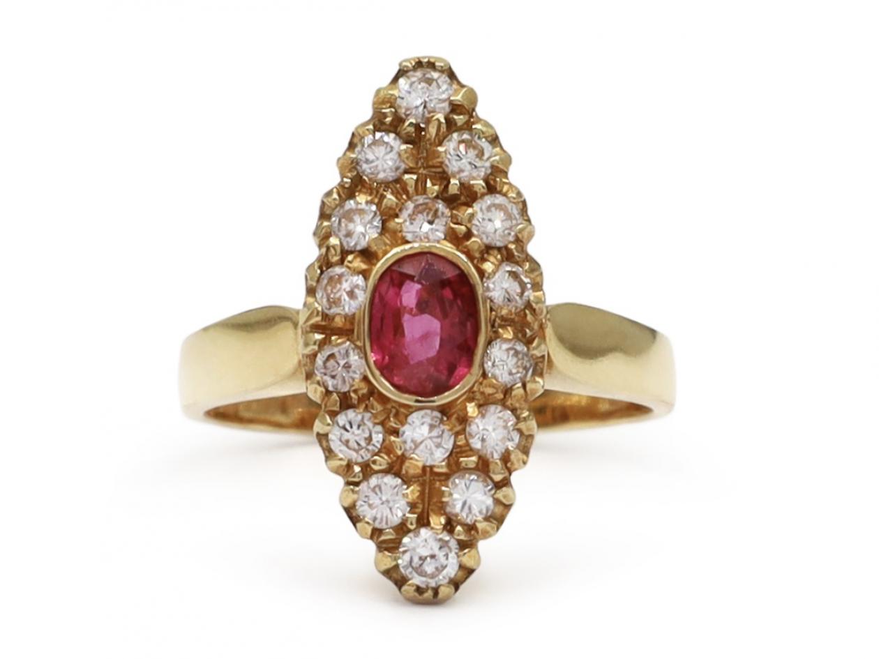 Vintage Ruby & Diamond Marquise Cluster Ring in 18kt Gold