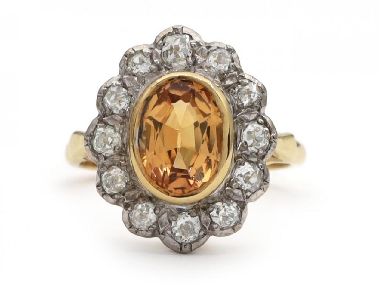 Vintage Imperial Topaz & Diamond Floral Cluster Ring in Gold