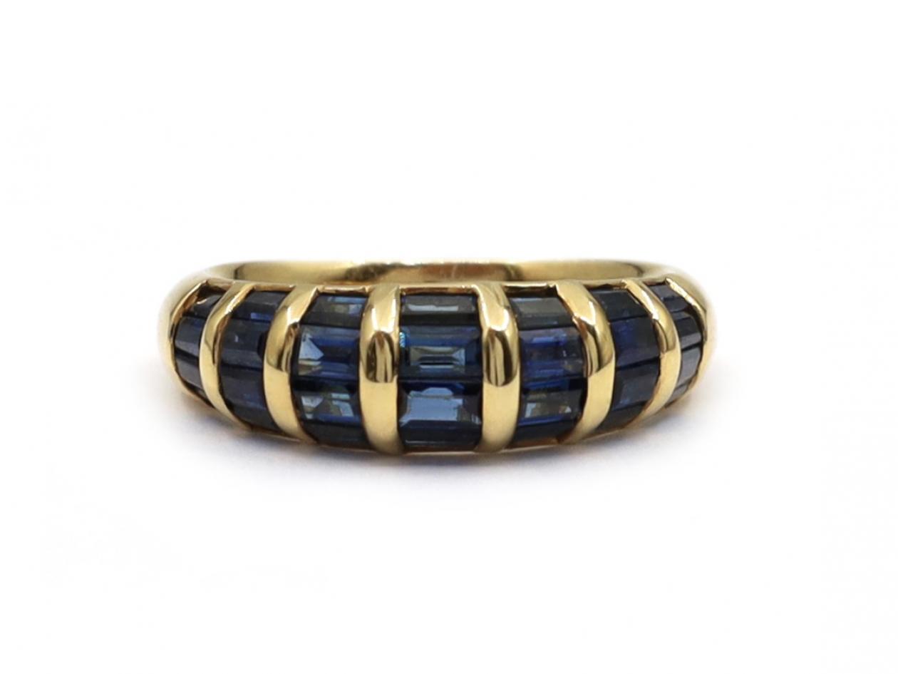 Vintage Sapphire Tension Set Bombe Panel Ring in 18kt Yellow Gold