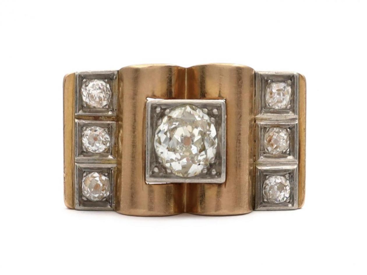 1940s Diamond Set Tank Ring in 18kt Yellow Gold