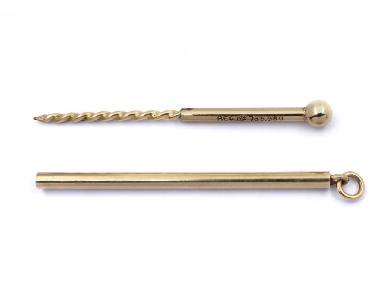 Antique 9kt Yellow Gold Two Part Cigar Piercer Pendant