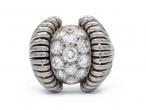 1940s French flared diamond set bombe ring in platinum