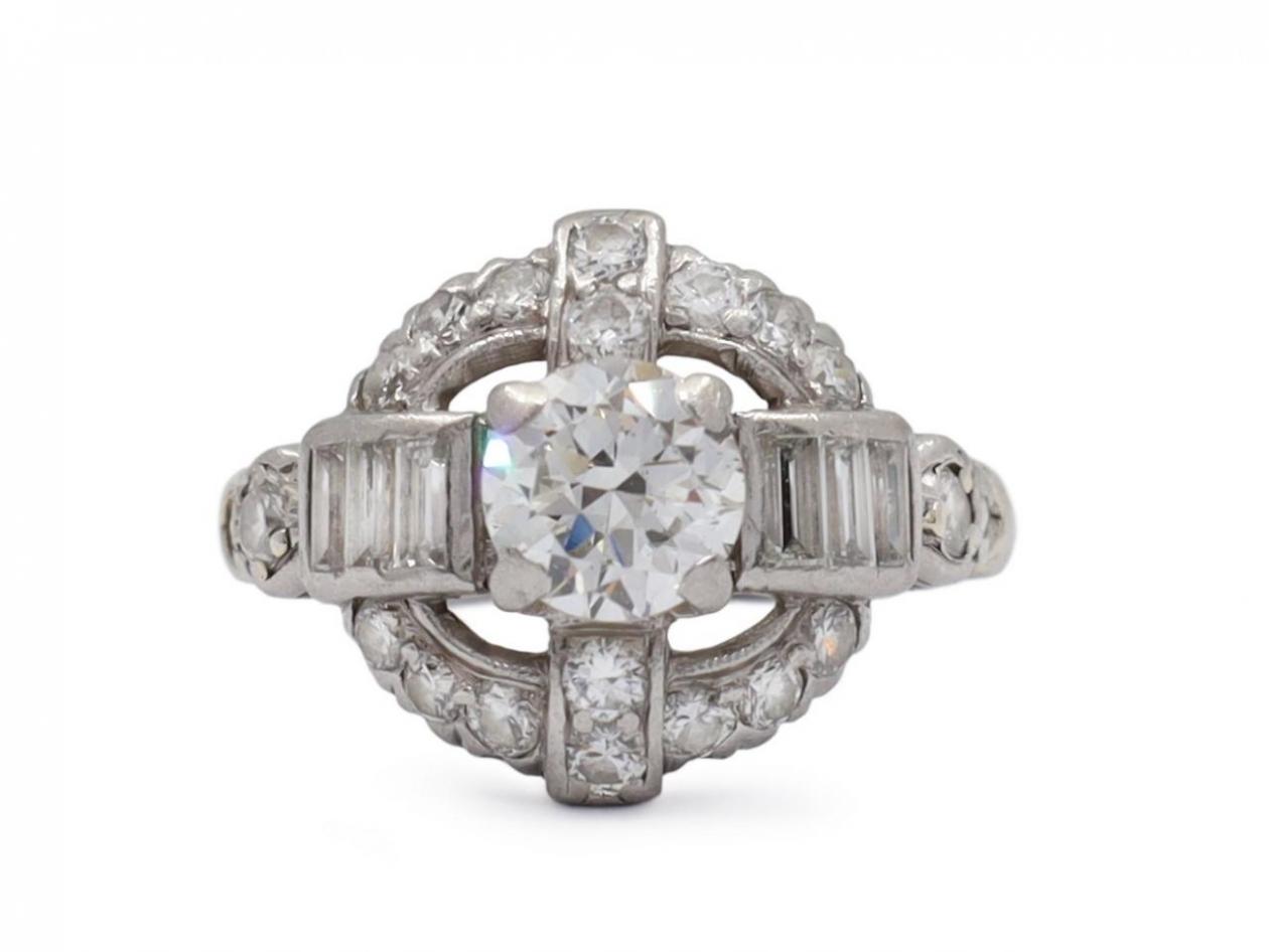 1950s Art Deco style diamond cluster ring in platinum