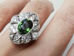 Art Deco style green tourmaline and diamond nanette cluster ring