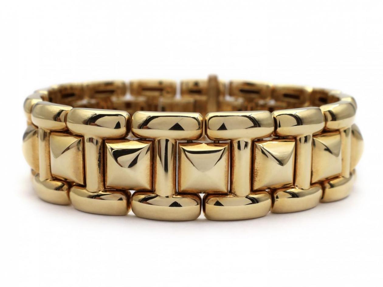 1970s Chaumet pyramid brick link bracelet in 18kt yellow gold