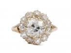 Antique 1.70ct Old Mine cut diamond centre coronet cluster ring