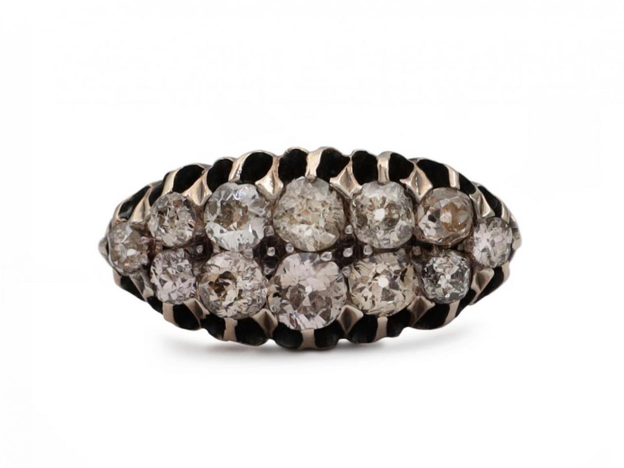 Victorian tinted brown diamond navette cluster ring in 18kt gold